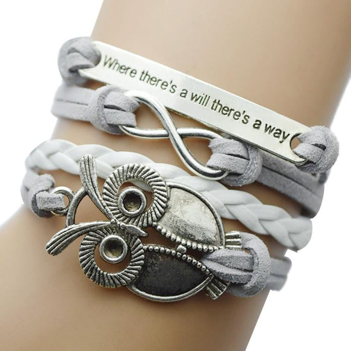 Owl Handmade Leather Braid Fashion Bracelet